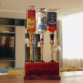 KONELCARE Wood Liquor Dispenser-Solid Base Real Brass, Leakproof,Smooth Pouring Dispenser for Home Bar- Fathers Day Alcohol Gifts for Men