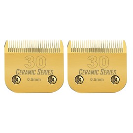 Detachable Pet Dog Grooming Clipper Ceramic Blades Set,Compatible with Andis,Oster A5,Wahl KM10 Series Clippers,Gold (30# 2 Pack)