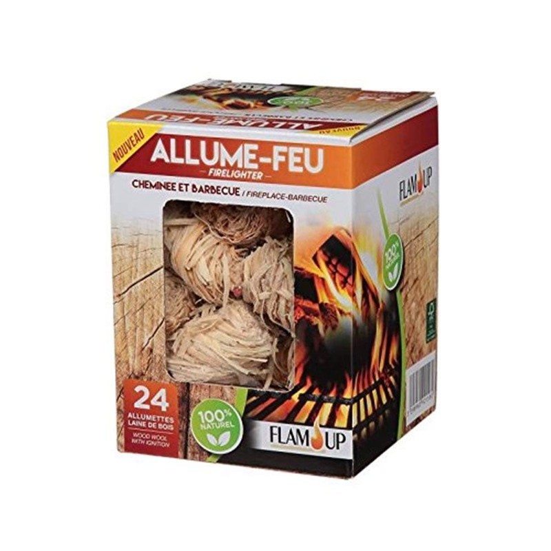 ALLUME-FEU 24 Laine de Bois - Avec Allumettes