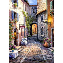 KEYIFA Kaffeegasse Diamond Painting Set for Adults, 5D Diamond Painting Pictures Art Crystal Set, DIY Diamond Painting Accessories, Full Drill Pictures, Home Wall Decor, 30 x 40 cm