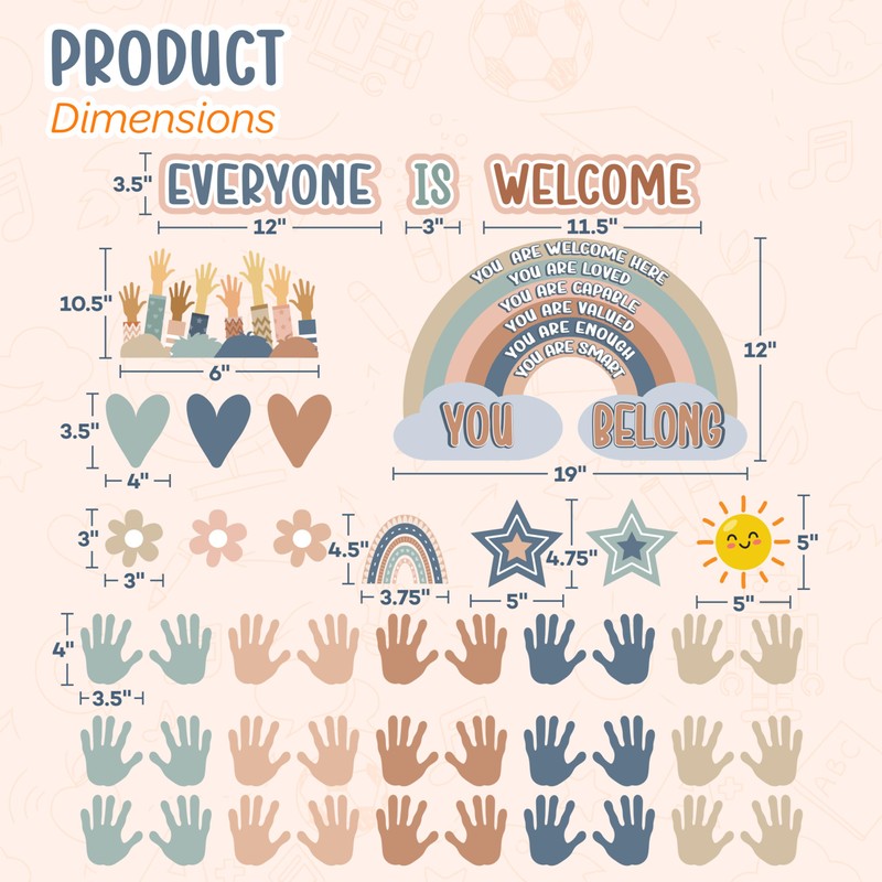 4E's Novelty 46 Pcs "Everyone is Welcome" Boho Classroom Bulletin