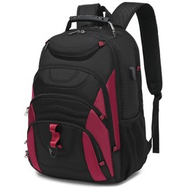 Boavan Laptop Backpack for men, 17.3 inch Laptop Bag with USB Port, Waterproof Travel Work Backpack Purse, Anti-Theft Teacher Nurse Doctor Casual Bookbags Office Business backpack，Black&Russet Red