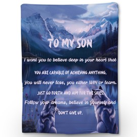 Ti Caldi to My Son Gifts Wolf Inspirational Throw Blanket, Soft Warm Fuzzy Lightweight Flannel Blankets for Adults Boys Kids Son from Dad Mom, Idea Gifts for Birthday Graduation Christmas 60×50 in