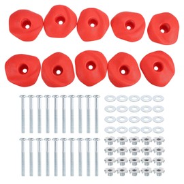 PATIKIL Rock Climbing Holds, 10 Pcs Climbing Rock Wall Grips Play Set Climber Attachments with Single Holes for Playground Accessories Indoor Outdoor Tree Training, Red-B