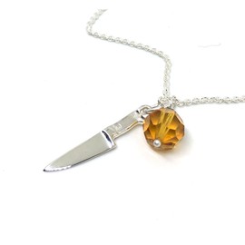 Chef Knife Pendant Necklace with Yellow Crystal in Sterling Silver