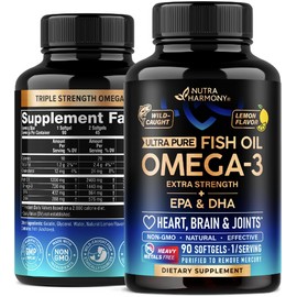 Omega 3 Fish Oil 3600 mg - Omega 3 Supplement | EPA & DHA - Heavy Metals Free - Heart, Brain & Joint Support - Purified Fish Oil for Men & Women - Burpless, Lemon Flavored - Made in USA, 120 Softgels