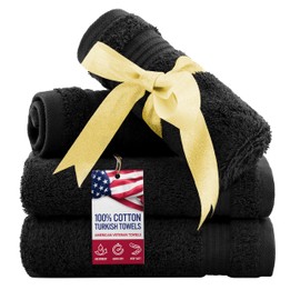 American Veteran Toallas, toallas turcas 100% algodón, paquete de 4, paños de lavado suaves y absorbentes, de secado rápido, toallas pequeñas, lavaplatos, color negro