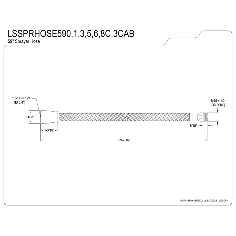 Kingston Brass LSSPRHOSE593C 59-Inch Black Nylon Hose for Pull-Out Kitchen