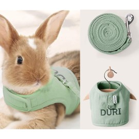 MANON ROSA Rabbit Harness Leash Set Escape Proof Walking Gear Adjustable Reflective Letter Print Pet Vest for Bunny Dog Kitten Cat Ferret Small Animals (Medium,Dark Green)