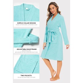 ROSYLINE Bath Robes for Women Terry Cloth Bathrobe Knee Length Bath Gown Soft Kimono Robes Blue M