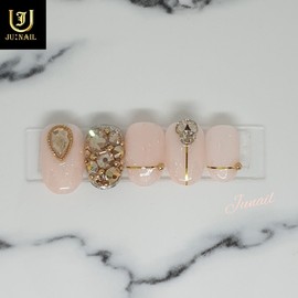 Light pink gold handmade nail tips - Short Round Square / 연핑크골드 수제네일팁 - 숏라운드스퀘어