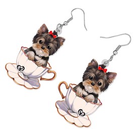 RAIDIN Acrylic Cute Yorkshire Terrier Dog Dangle Earrings Jewelry for Women Lovely Puppy Pets Hook Earrings Gifts for Dog Lovers Charms (White)
