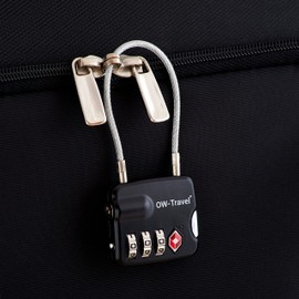 New TSA Approved Luggage Locks (2 Pack) OW-Travel 3 Digit Heavy Duty Zinc Alloy Security Cable Padlock, Combination Padlocks, Code Lock for Suitcase, Zipper, Luggage, Bag, Case, Gym Locker (Black)