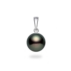 14k White Gold AAAA Quality Black Green Freshwater Cultured Pearl Pendant (11-12mm)