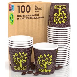 100 Paper Coffee Cups 65ml Brown Forest Eco Friendly Biodegradable Disposable Small Takeaway Hot Drinks