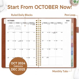 SUNEE 2025 Weekly & Monthly Planner 6.4"x8.5"- 12 Month (January 2025 - December 2025), Vegan Leather Cover, Pocket, Bookmark, Notes, Monthly Tab, Brown