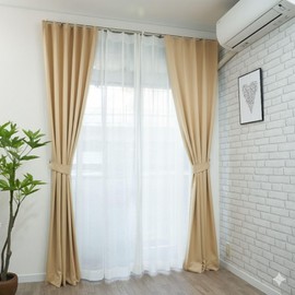 Cloth shop Fabric and Curtain, Flameproof, Weak Light Blocking, Stylish, Width 39.4 x Length 43.3 inches (100 x 110 cm), 1 Panel Set (Beige)