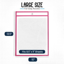Essex Wares - 6 Pack, Magenta, Durable Water-Resistant Dry Erase Pocket Document Protectors, 10" Wide x 13.5" Tall - Dry Erase Clear Plastic Sleeves - Reusable & Easy Erase Plastic Invoice Holders
