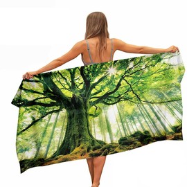 Ulticool Hand Towel Tree Nature Forest Nature - For Men or Women - Quick Drying Bath Towel Microfibre Beach Towel - 160 x 80 cm - Travel Sports Spa Yoga - Double Sided Print - Green