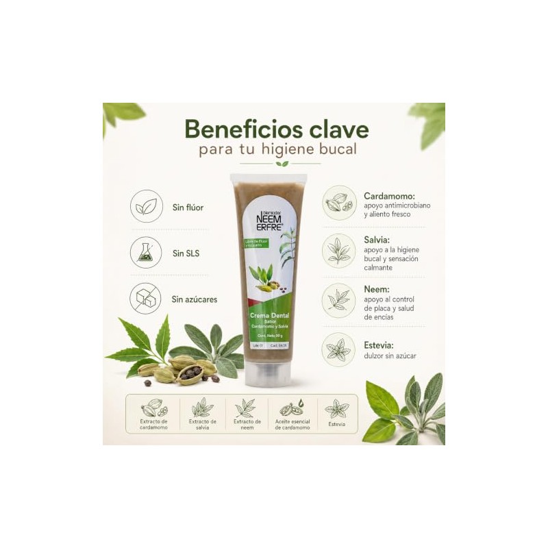 Crema Dental Natural Libre Fluor Artesanal Gluten Sulfatos Sls Parabenos