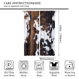 LOMADIA Cow Print Blackout Curtain,Brown White Cowhide Animal Fur Western Rustic Farmhouse Style Window Treatments Rod Pocket Curtain for Bedroom Living Room Kitchen Decor Drapes 42x63in