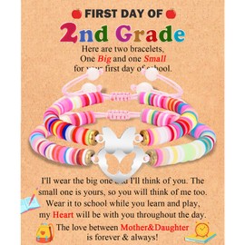 FIEEFX First Day of Second Grade 2nd Grade First Day of School Mommy and Me Mom and Daughter Bracelets Set for 2 Back to School Gifts Bracelet for Daughter Girls