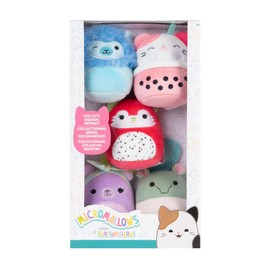 Micromallows Squishmallows Original Plush 5-Pack - Lavender Bear, Dragonfruit Fox, Calico Cat Boba Tea, Tapir, Alpaca