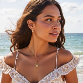 Vavily Sea Turtle Necklace for Women 14K Gold Plated Crabs Seashell Starfish Ocean Necklace Shell Pendant Necklaces for Women Jewelry Gift