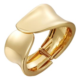 Rectangle Wide Trendy Chunky Bangle Bracelets for Women Dainty Minimalist Cuff Wrist Open Bangles Statement High Polished Unique Exaggerate Jewelry (Golden, One size)