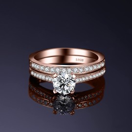 JewelryPalace 1ct Simulated Diamond Engagement Rings for Women, 14k White Gold Plated 925 Sterling Silver Promise Rings for her, Cubic Zirconia Anniversary Wedding Eternity Band Ring Set K