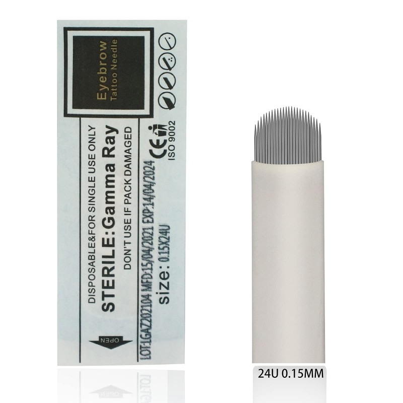 Pack of 50 White Microblading Needles Nano U24 0.15 mm