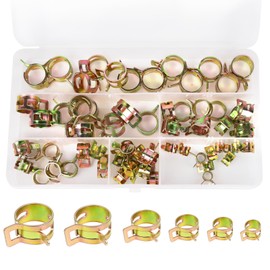 Hovom 60PCS Spring Hose Clamp Assortment Kit, 6 Sizes Fuel Line Spring Hose Clamps, Spring Band Type Clamps, Silicone Vacuum Hose Water Pipe Air Tube Low Pressure Clamps Fastener (60PCS)