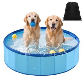 Chunful Foldable Dog Pool with Storage Bag, 24" x 8" Pet Swimming Pool Hard Plastic Portable Bath Tub for Dogs, Cats, Backyard, Beach, and Summer Play, Indoor & Outdoor Use (Blue)