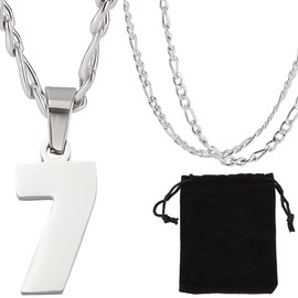 Beebeecraft Beebeecraft 1 Box Number 7 Pendant Necklace Silver Metal 304 Stainless Steel Athletes Jersey Sports Lucky Numbers Chain Necklaces for Baseball Basketball Football Team Inspiration Jewelry Men