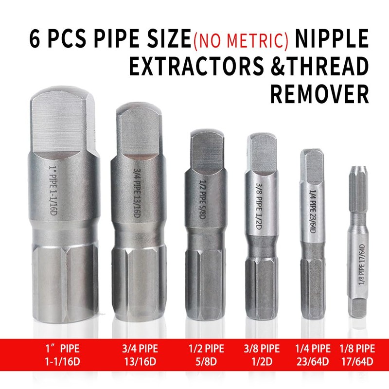 6-Piece Heavy Duty Pipe Extractor Set，Broken Pipe Removal Tool Kit