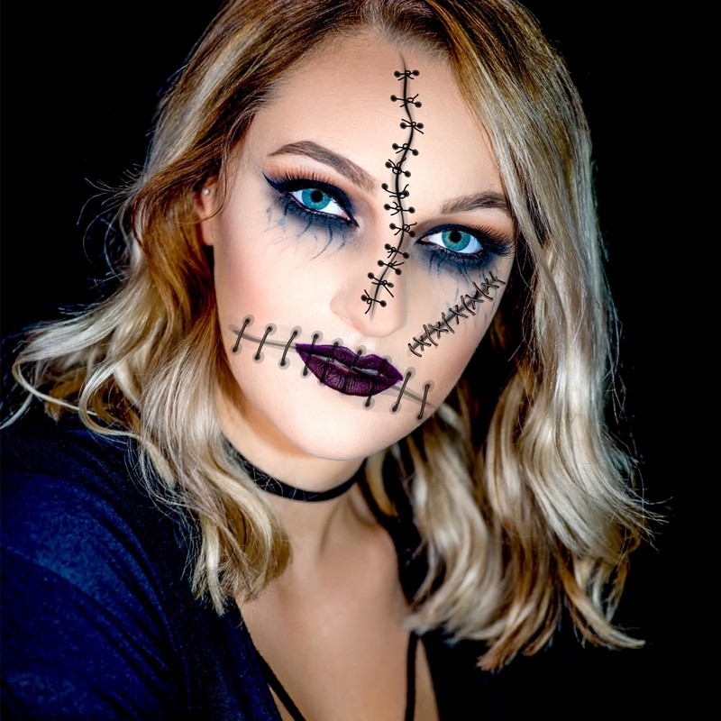 Konsait Halloween Stitches Tattoos, Horror Wound Fake Stitches Tattoo, Doll