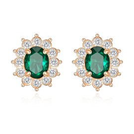 EVER FAITH Oval Cubic Zirconia Clip-On Earrings for Women, Flower Leaf Clip On Stud Earrings for Prom Green Gold-Tone