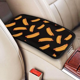 DORKEIXIA Hot Dog Sandwich Grilled Sausage Delicious Food Auto Center Console Armrest Pad Universal Car Center Console Cover Seat Box Cover for Sedan, Van, SUV, Truck Car Accessorie