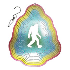 Bigfoot Wind Spinner (Redwood Tree Shape) - Rainbow Colored Stainless Steel - Bigfoot/Sasquatch/Yeti Gift -Lawn and Garden Ornament - SQUATCH METALWORKS
