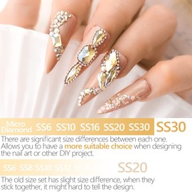 4010pcs Champagne Gold Nail Art Rhinestones Kit Makeup Flatback Rhinestones Golden Nail Charms 6 Sizes (1.6-6.1mm) Up to SS30 Round Crystal Nail Gems Stones w Picking Pen for Nail DIY Eyes Face Makeup