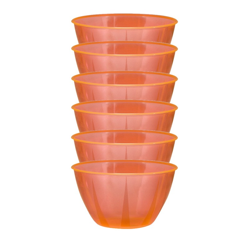 Party Essentials Hard Plastic 24-Ounce Small Serving Bowls, Neon Orange,