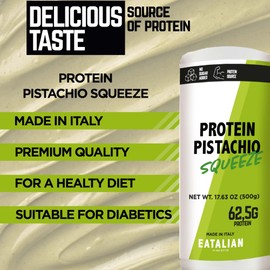 EATALIAN by AMZ BETTER Topping with Protein Pistachio Flavour, Sweet Protein Cream, in a 17.63 oz/ 500 gr Squeezer, Made in Italy, Ideal Pistachio Sauce to garnish Ice Cream, Sweets and Dessert