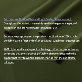 MaiMaiSuan 400T Army Green Matte Nylon Taffeta Fabric 60" Wide High Density Waterproof Soft Warm Nylon Fabric for Clothing Sewing Down Jacket Outdoor Interchange Jacket Children Cotton Coat,10 Yards