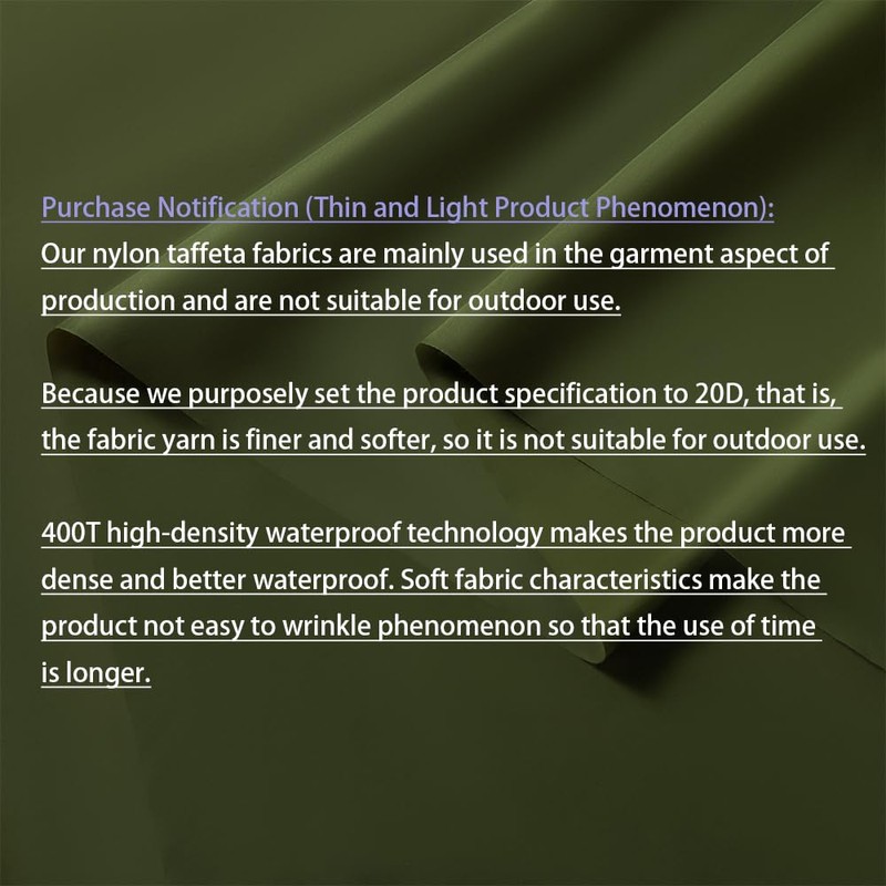 MaiMaiSuan 400T Army Green Matte Nylon Taffeta Fabric 60" Wide