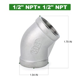 TAISHER 5PCS 304 Stainless Steel 45 Degree elbow,1/2 Inch NPT Female Pipe to 1/2 Inch NPT Female 304 Stainless Pipe Fitting