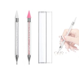 Mirhua 2 Pcs Rhinestone Picking Pen Nail Design Decoration Tools Diamond Painting Pen Nail Decoration Pen Ends Use Dotting Tools Nail Deco Pen DIY Craft Decoration Tools Nail Supplies (Pink+White)