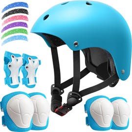 Kids Bike Helmet Set, Adjustable Helmet for Ages 3-15 Year Boys Girls, Pad Set with Knee and Elbow Pads for Bike, Roller, Skating, Scooter, Longboard and More Sports