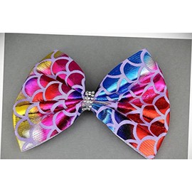 Perfect Hairstyle with Our Hair Accessories - Big Mermaid Bow Barrette Fabric Bow 5" Wide Hair Clip Shiny Scales Colorful Fashionable Hair Accessory Hair Jewelry Accessories for Lady Women