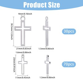 CHGCRAFT 100 Pcs 2 Style Cross Shape Open Back Bezel Pendants Hollow Frame Charms for DIY UV Resin DIY Jewelry Earring Making, Platinum