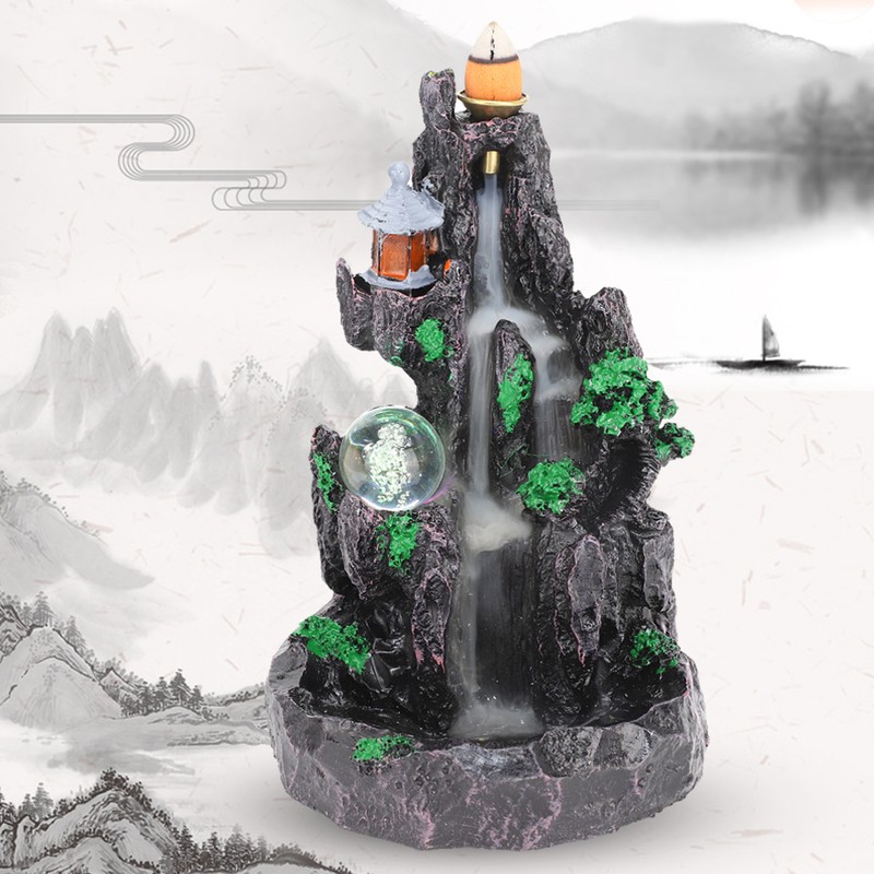 Unique Mountain Water Backflow Incense Burner Holder Home Resin Ornament